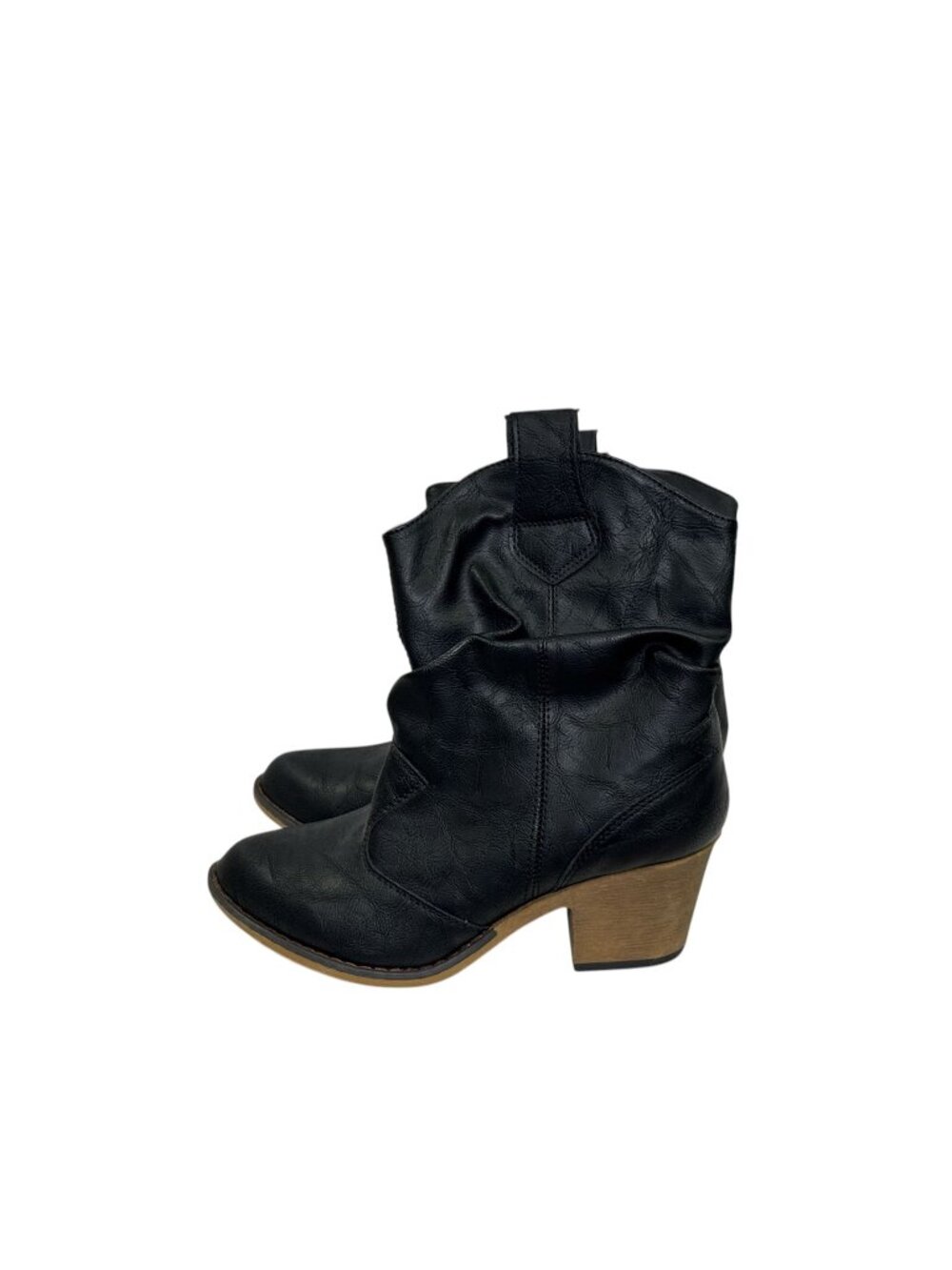 Charles Albert Black Vegan Leather Western Booties Size 6M With Block Heel & Pul
